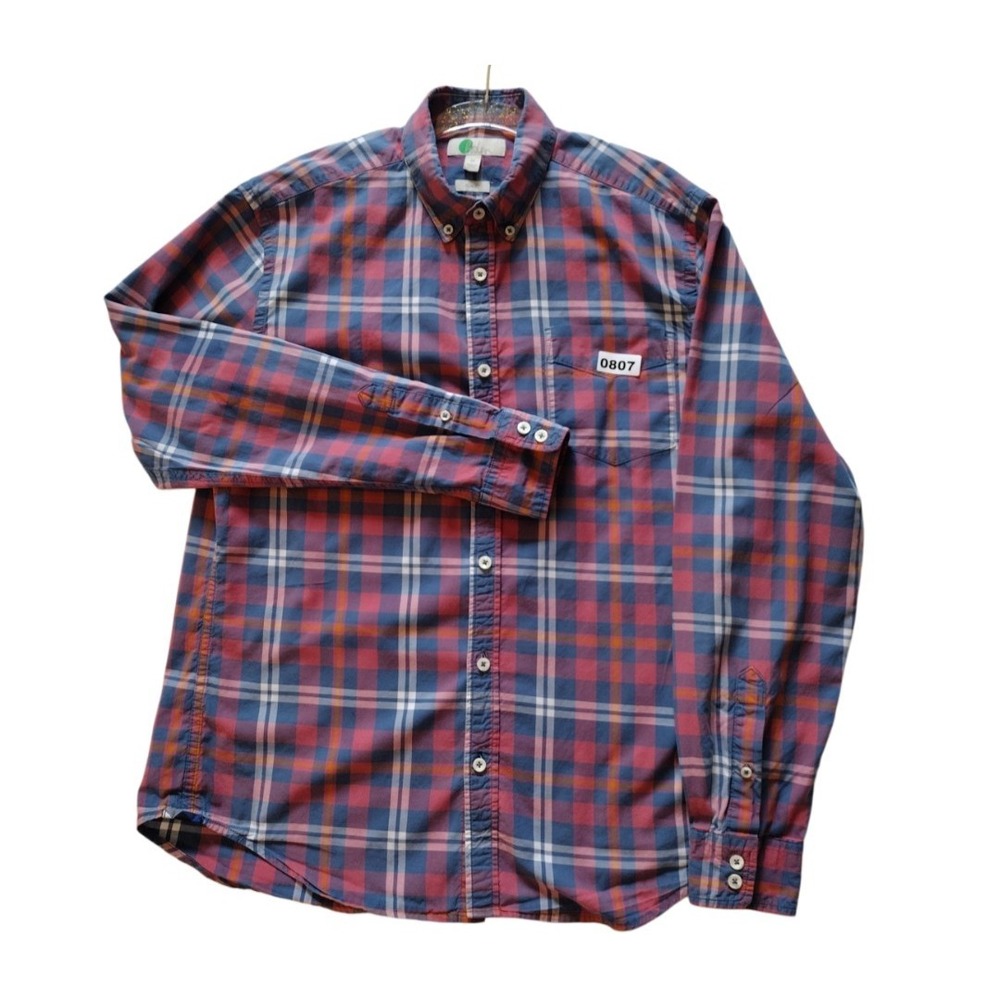 Boden Button Down Shirt Man's‎ Medium Pink Blue Plaid Long Sleeves Slim Fit